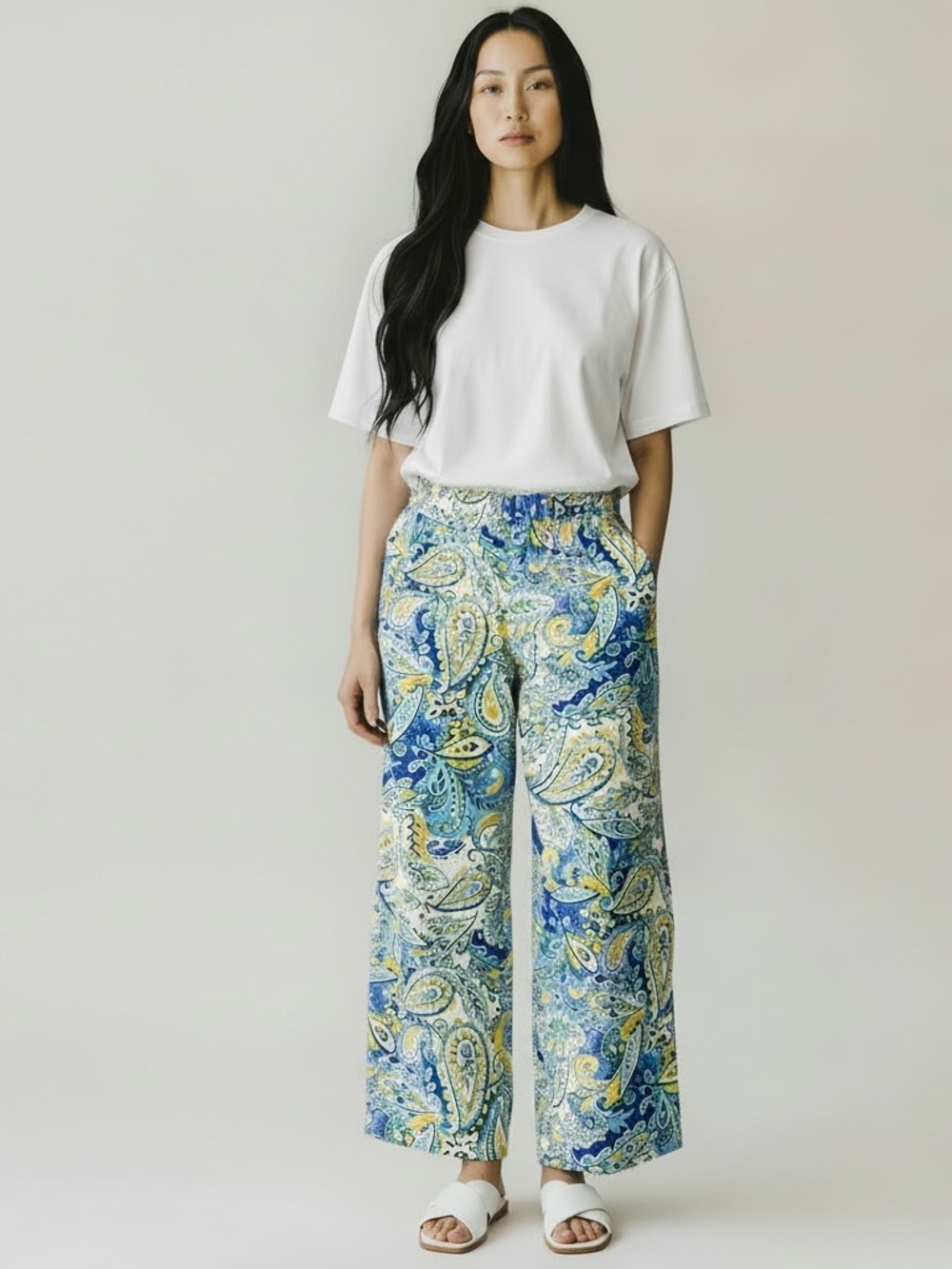 Lauren Ralph Lauren Paisley Crepe Wide Leg Pants Size Small